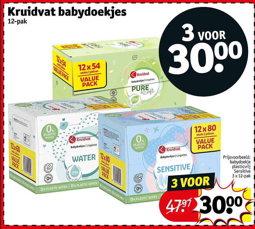 Kruidvat babydoekjes 12-pak 3 voor 3.00
