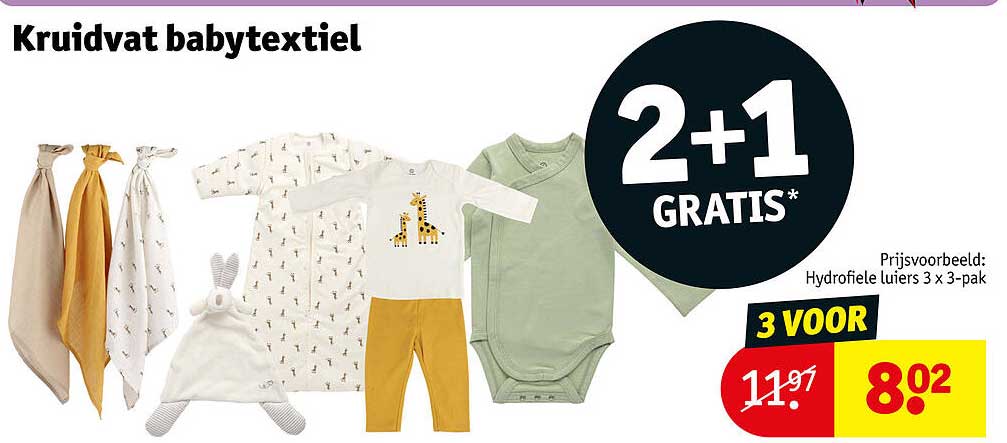 Kruidvat babytextiel 2+1 GRATIS*