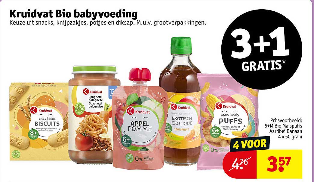 Kruidvat Bio babyvoeding 3+1 GRATIS*