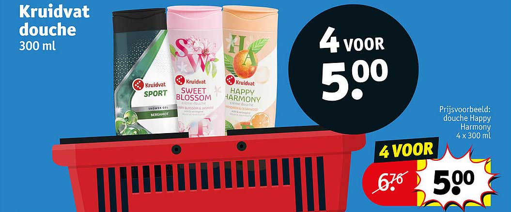 Kruidvat douche 300 ml 4 voor 5.00