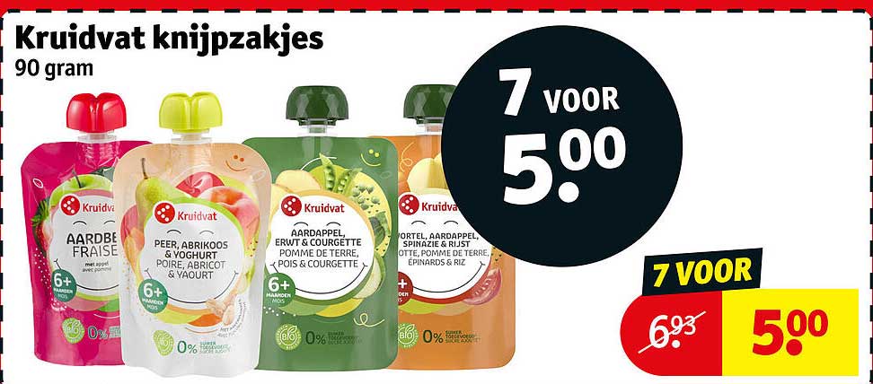 Kruidvat knijpzakesjes 90 gram 7 voor 5.00