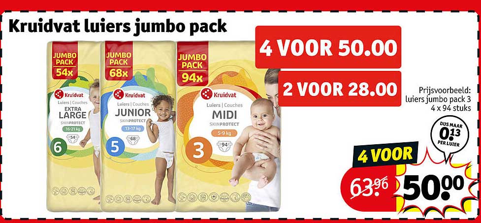 Kruidvat luiers jumbo pack 4 VOOR 50.00