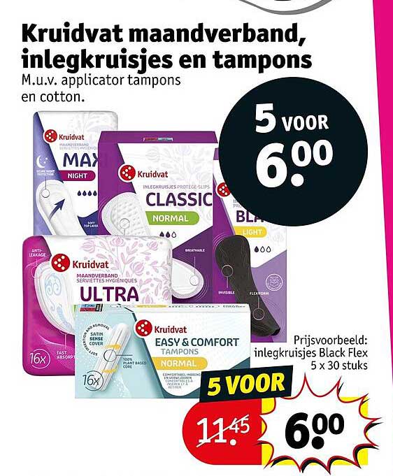 Kruidvat maandverband, inlegkruisjes en tampons