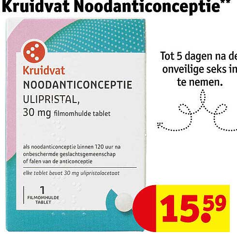 Kruidvat Noodanticonceptie Ulipristal, 30 mg filmomhulde tablet