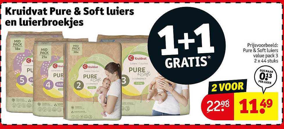 Kruidvat Pure & Soft luiers en luierbroekjes 1+1 GRATIS