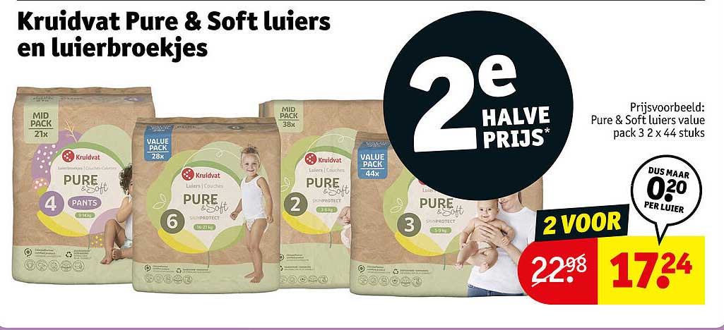Kruidvat Pure & Soft luiers en luierbroekjes 2e halve prijs