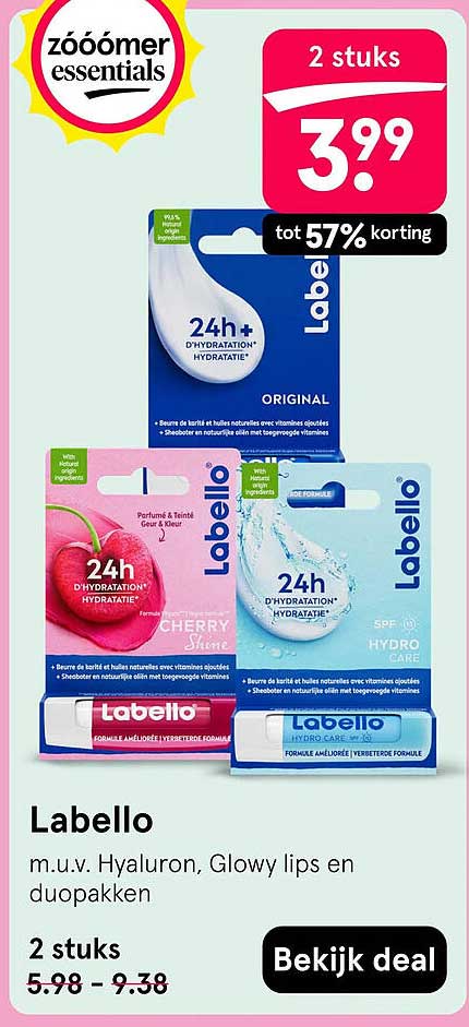 Labello m.u.v. Hyaluron, Glowy lips en duopakken 2 stuks tot 57% korting