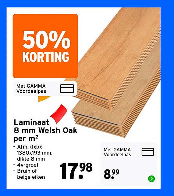 Laminaat 8 mm Welsh Oak per m² 50% KORTING Met GAMMA Voordeelpas