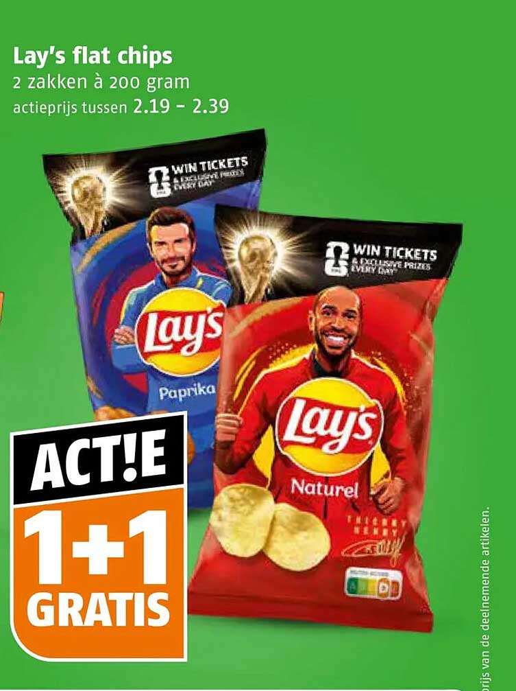 Lay's flat chips 2 zakken à 200 gram 1+1 gratis