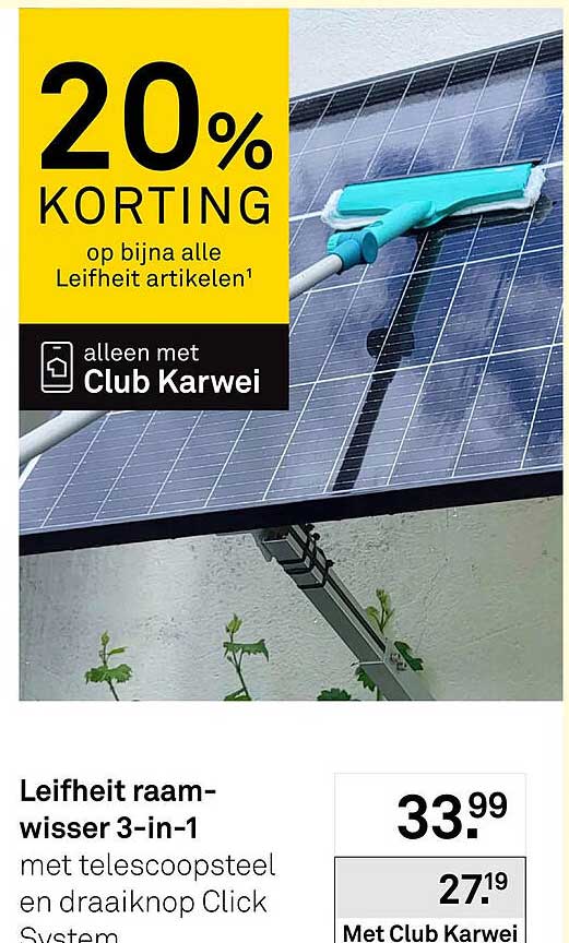 Leifheit raam-wisser 3-in-1 met telescopsteel en draaiknop Click System