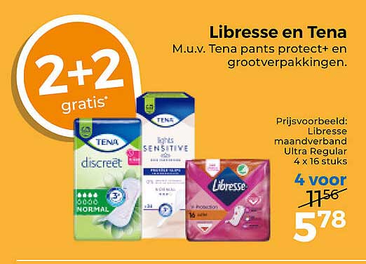 Libresse en Tena 2+2 gratis