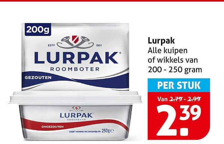 Lurpak Alle kuipen of wikkels van 200 - 250 gram PER STUK