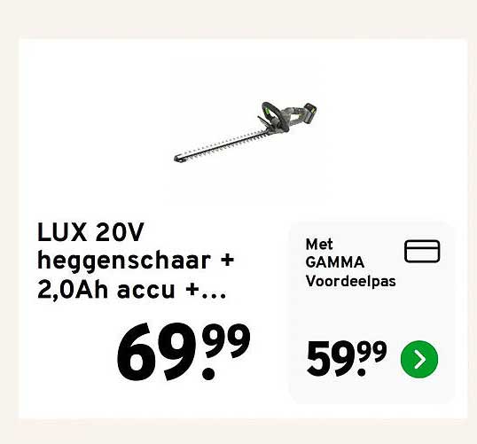 LUX 20V heggenschaar + 2,0Ah accu +...