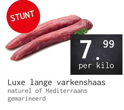 Luxe lange varkenshaas naturel of Mediterraans gemarineerd