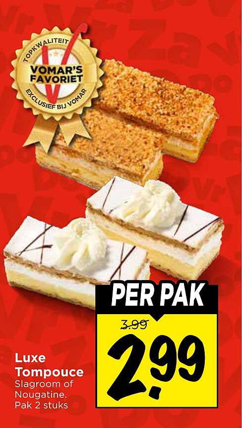 Luxe Tompouce Slagroom of Nougatine, Pak 2 stuks