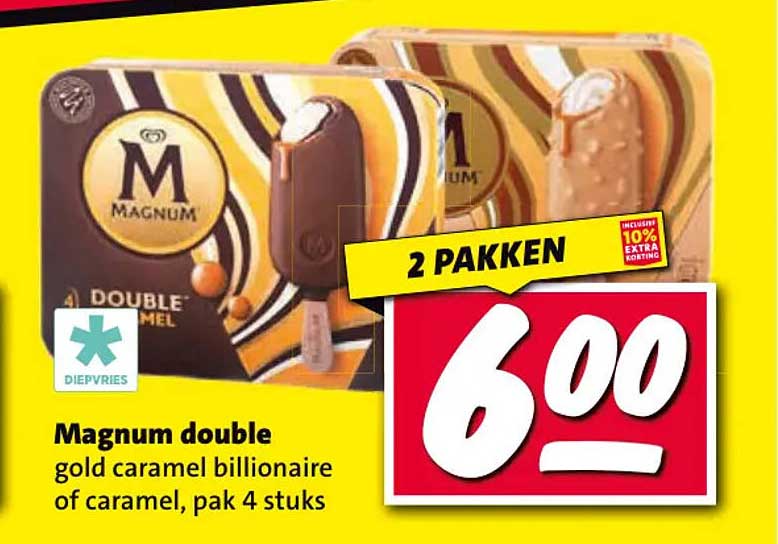 Magnum double gold caramel billionaire of caramel, pak 4 stuks 2 pakken