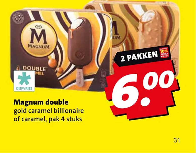 Magnum double gold caramel billionaire of caramel, pak 4 stuks