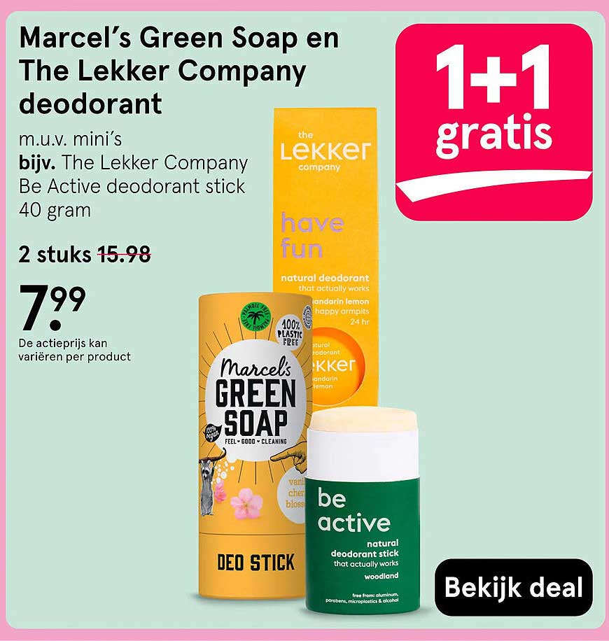 Marcel’s Green Soap en The Lekker Company deodorant 1+1 gratis