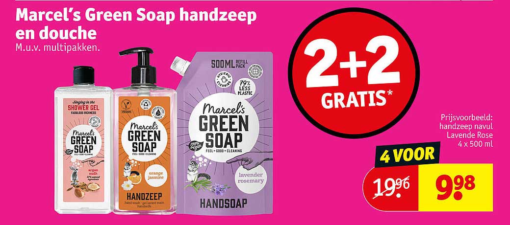 Marcel's Green Soap handzeep en douche 2+2 gratis