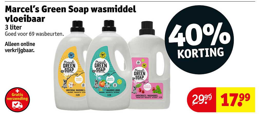 Marcel's Green Soap wasmiddel vloeibaar 3 liter 40% KORTING
