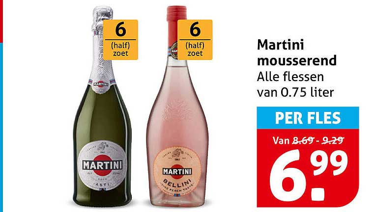 Martini mousserend Alle flessen van 0.75 liter PER FLES