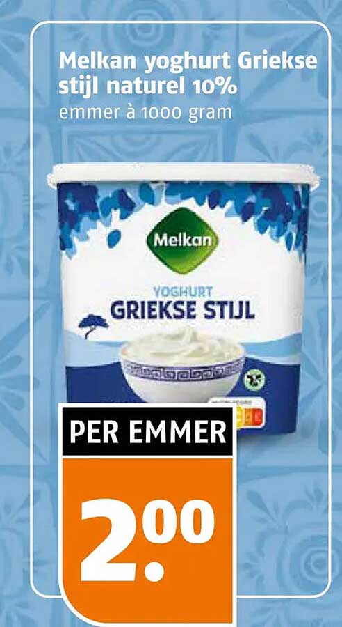 Melkan yoghurt Griekse stijl naturel 10% emmer à 1000 gram
