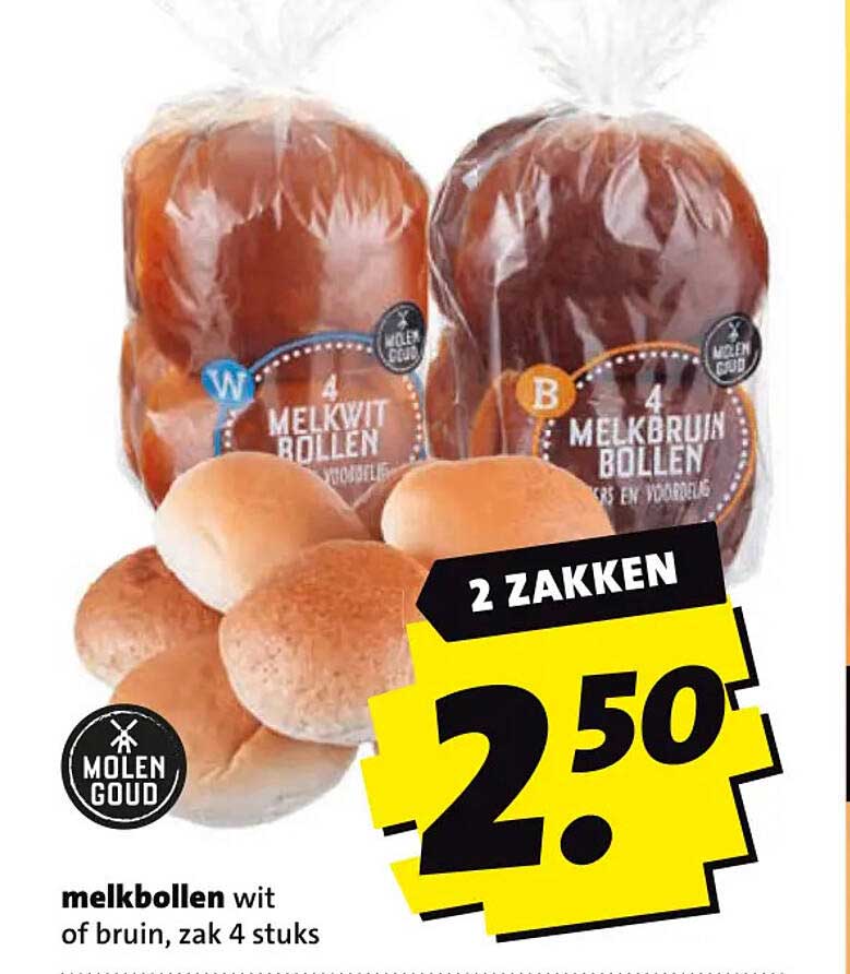 melkbollen wit of bruin, zak 4 stuks 2 ZAKKEN
