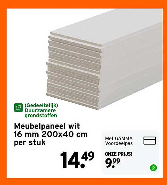 Meubelpaneel wit 16 mm 200x40 cm per stuk