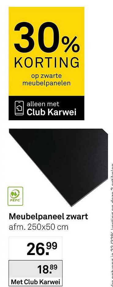 Meubelpaneel zwart afm. 250x50 cm 30% KORTING op zwarte meubelpanelen alleen met Club Karwei