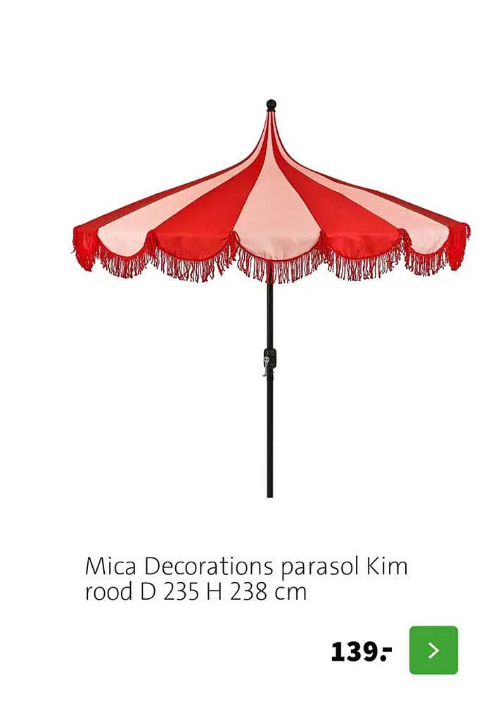 Mica Decorations parasol Kim rood D 235 H 238 cm