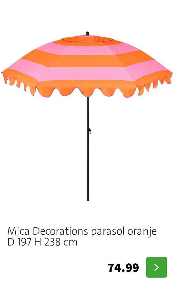 Mica Decorations parasol oranje D 197 H 238 cm