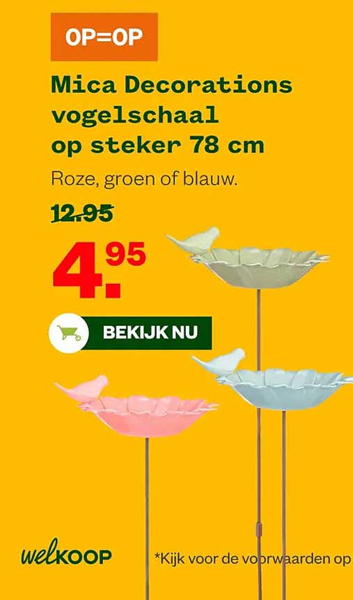 Mica Decorations vogelschaa l op steker 78 cm