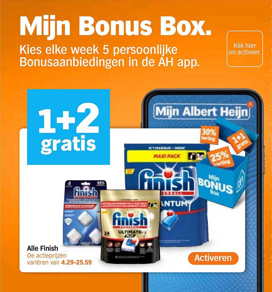 Mijn Bonus Box. Kies elke week 5 persoonlijke Bonusaanbiedingen in de AH app. 1+2 gratis