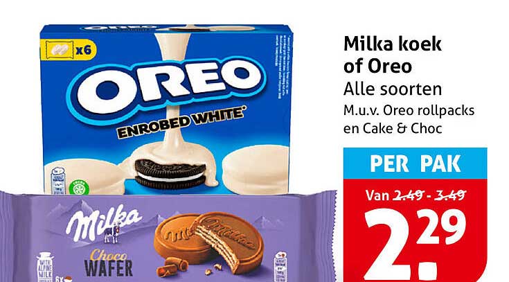 Milka koek of Oreo Alle soorten M.u.v. Oreo rollpacks en Cake & Choc PER PAK