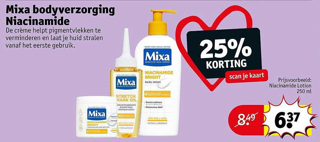 Mixa bodyverzorging Niacinamide 25% KORTING scan je kaart