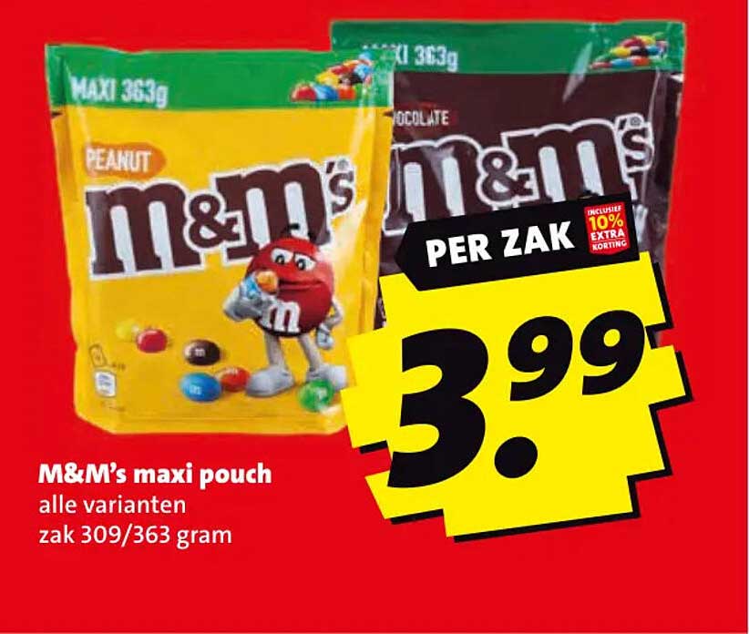 M&M’s maxi pouch alle varianten zak 309/363 gram