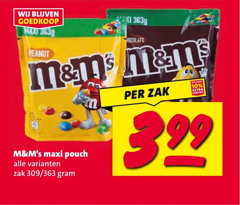 M&M’s maxi pouch alle varianten zak 309/363 gram