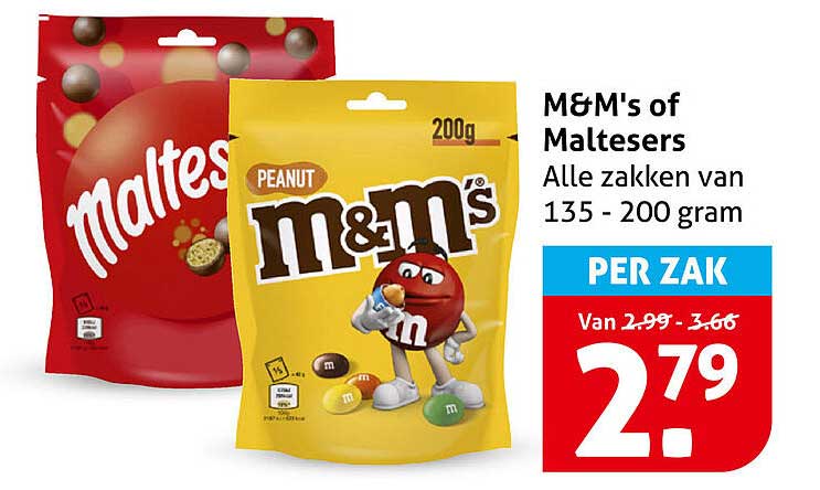 M&M's of Maltesers Alle zakken van 135 - 200 gram PER ZAK