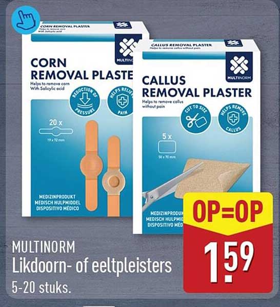 MULTINORM Likdoorn- of eeltpleisters 5-20 stuks. OP=OP