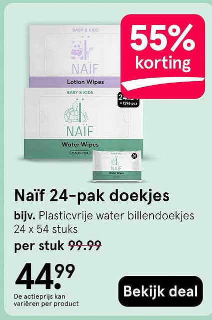 Naïf 24-pak doekjes 55% korting