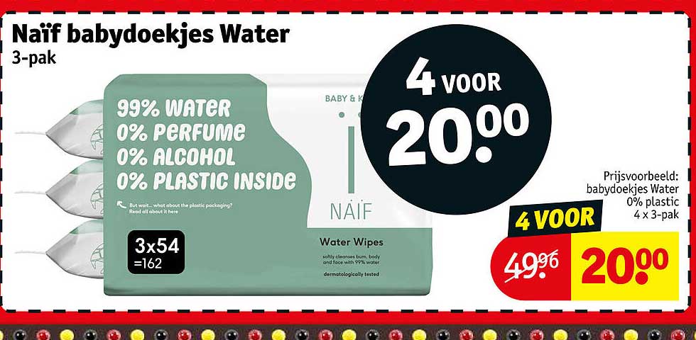 Naïf babydoekjes Water 3-pak 4 voor 20.00
