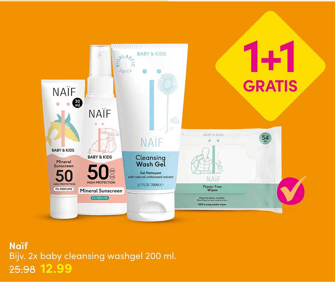 Naïf Bijv. 2x baby cleansing washgel 200 ml. 1+1 gratis