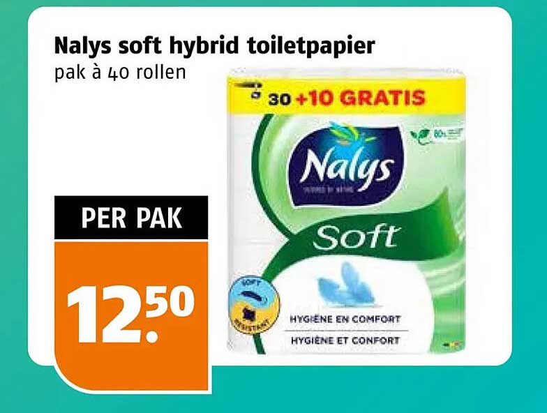 Nalys soft hybrid toiletpapier pak à 40 rollen 30+10 GRATIS