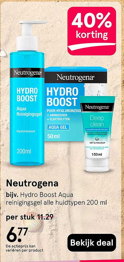 Neutrogena bijv. Hydro Boost Aqua reinigingsgel alle huidtypen 200 ml 40% korting
