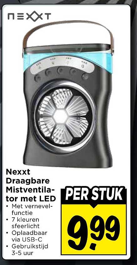 Nexxt Draagbare Mistventilator met LED