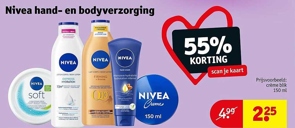 Nivea hand- en bodyverzorging 55% korting scan je kaart