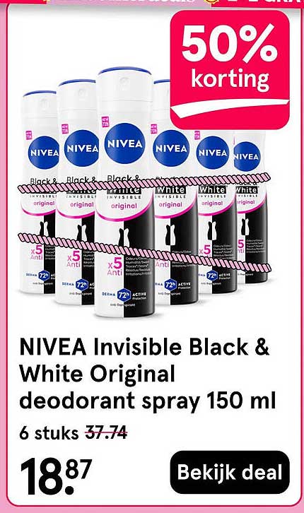 NIVEA Invisible Black & White Original deodorant spray 150 ml 50% korting