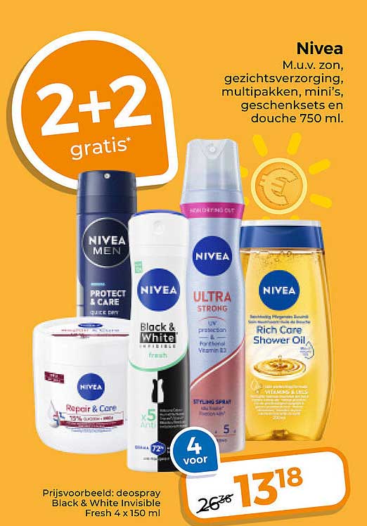 Nivea M.u.v. zon, gezichtsverzorging, multipakken, mini's, geschenksets en douche 750 ml. 2+2 gratis*