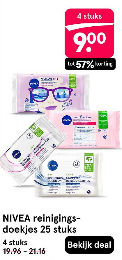 NIVEA reinigings-doekjes 25 stuks 4 stuks tot 57% korting