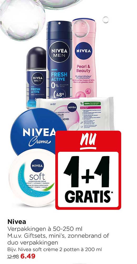 Nivea Verpakkingen à 50-250 ml 1+1 GRATIS